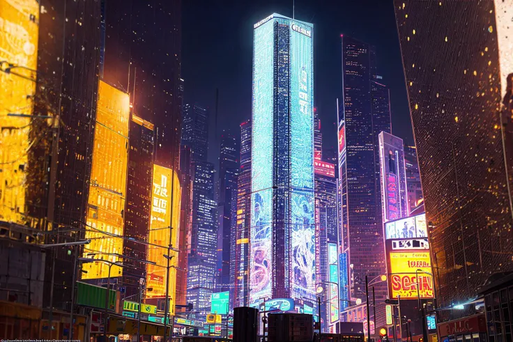 best quality, Transport yourself to a bustling, retro-futuristic metropolis where towering skyscrapers reach for the sky,and advanced technology is seamlessly integrated into the urban landscape. Amidst the city's neon-lit streets and towering structures,colossal mechas move with graceful precision, part of the bustling daily life. Emulate the captivating style of interference as you depict the enduring coexistence of mechas and human civilization in this dazzling metropolis, extremely detailed, masterpieces <lora:soapbubblefilm_lora_unetonly:0.8>
