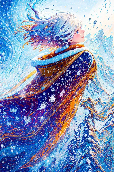 best quality, upper body, white hair, short hair, floating hair, scarf, 1girl, solo , smile, intricate coat, ((flying snow)), colorful theme, (snowfield), from side, sky, cloudy sky, building, sunlight, sun, extremely detailed, masterpieces <lora:soapbubblefilm_lora_CwR_gm5:0.75> <lora:detail_slider_v4:3>