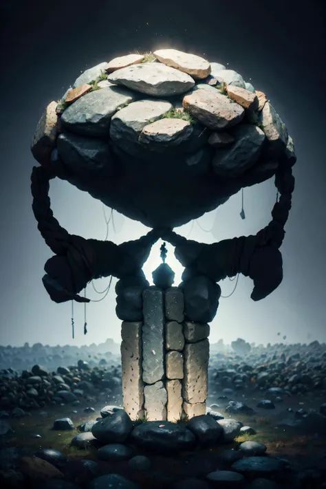 (floating:1.2) (logo) (made of stones:1.2), simple dark background, ((masterpiece, best quality)) <lora:StonepunkAI:1>
