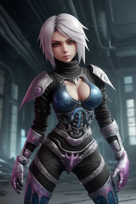 hyper realistic, highly detailed face, beautiful skin, freckles, beautiful makeup, deep crystal clear blue eyes, vibrant multi colored hair, perfect abs, amazing aesthetics, biomechanical flesh, ((crouching)), closed fists, fighting pose, posing in a fighting stance, blushing, happy, highly detailed cute chibi (final fantasy) young adult, extremely detailed face, vampire fangs, baggy hoodie, hip hop clothing, baggy sweatpants, blood dripping from mouth, shy, playful, full body, highly detailed dilapidated city scape background, midnight, well lit, cinematic lighting, electronic lights in the background, highly detailed background, (<CharTurner>:0.3), hyper realistic, photo realistic, realistic skin texture, solo, trending on artstation, octane render, unreal engine 5, galactic civilization gfred, microworlds planet, digital graphic sticker design, Vector art, thick black outline, _myth_, Vibrant Colors, highly detailed, printed on a sheet of paper, subject kept within the border, isometric, style <all-rings-albuns>::0.5 <dan-mumford>::0.75