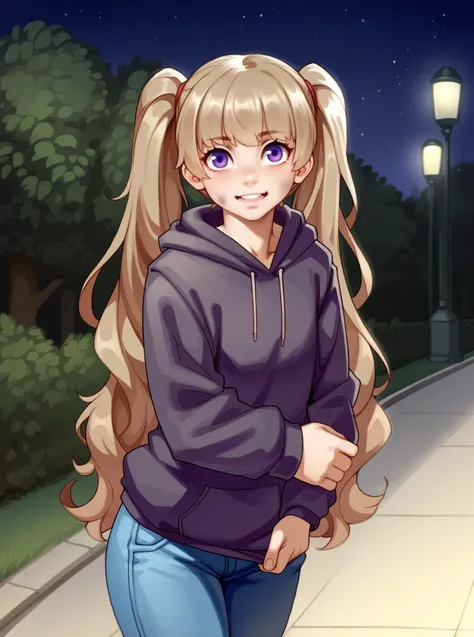score_9, score_8_up, score_7_up, source_anime, solo, 1girl, , , dirty blonde hair, long hair, , park, night, , uneven twintails, kairunoburogu, <lora:kairunoborugu_PDXL-000001:1>