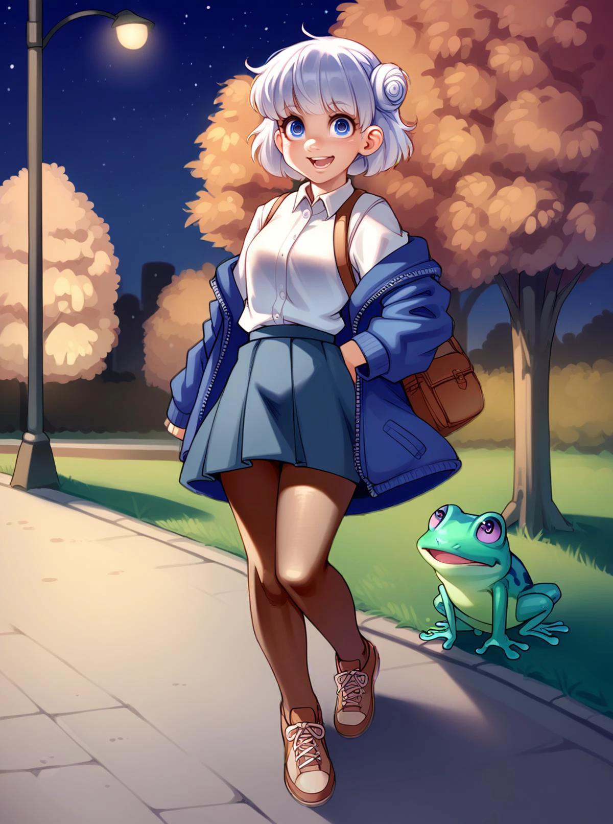 score_9, score_8_up, score_7_up, source_anime, solo, 1girl, pantyhose, , , amphibian eyes, park, night, , , kairunoburogu, <lora:kairunoborugu_PDXL-000001:1>