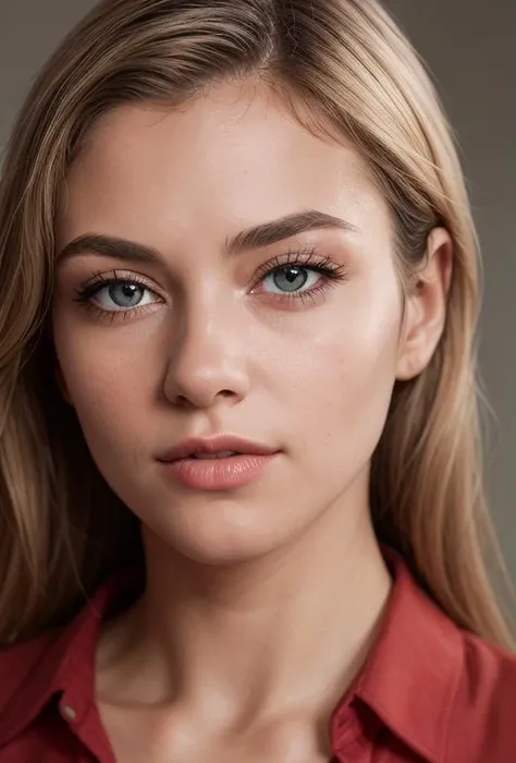 <lora:polyhedron_new_skin_v1.1:0.3> <lora:polyhedron_the_eyes:0.2> macro photography, (MP-E, macro, 65mm, f/2.8), n32k, RAW photo, ultra realistic, focus on eyes, perfect eyes, frontal shot, portrait of a beautiful blonde woman wearing a red shirt , (high detailed skin:1.2), 8k uhd, ultra high quality,  dslr, soft lighting, high quality, film grain, Fujifilm XT3