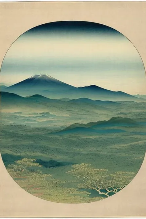 ukiyoestyle-3000 masterpiece, detailed, artistic, beautiful, best quality, highres, colorful, (landscape), (padded seat:1.2), (soft flowing cloth trim:1.2), (medium shot:1.2), (portrait:1.2), looking out of window, (illuminator:1.1)