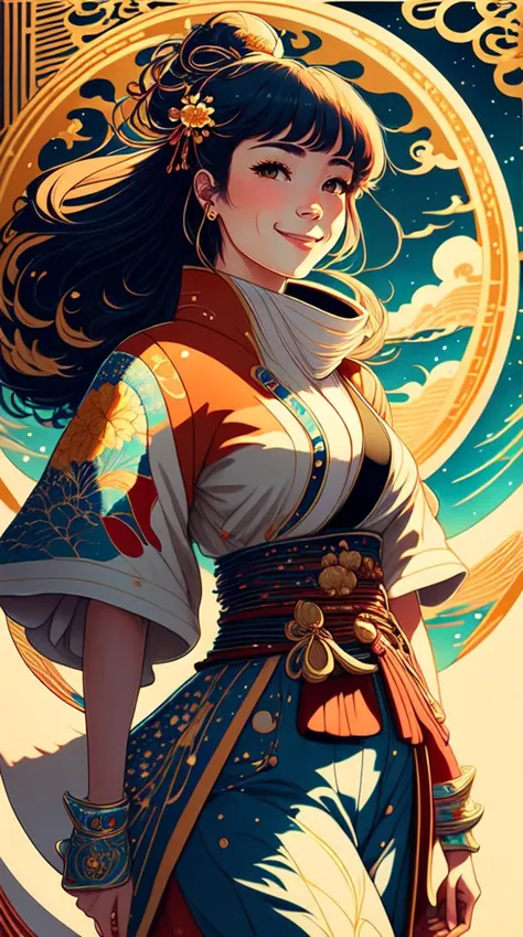 ukiyoestyle-1500, masterpiece, best quality, high quality, realistic, raw photo, extremely_detailed, photorealistic, Photograph, ultra detailed, dslr, full body, highres, ultra_highres, 8k, cannon eos 5d mark iv, full body, smile, A traveling woman is smiling while taking a photo in front of a landmark , casual, pretty face, beautiful face, 20 years old, ideal human body proportions, beautiful human body proportions, ideal arm proportions, ideal leg proportions, dreamy atmosphere, detailed lighting, volumetric lighting , cinematic_lighting, ((vibrant background)), ukiyoestyle-1500