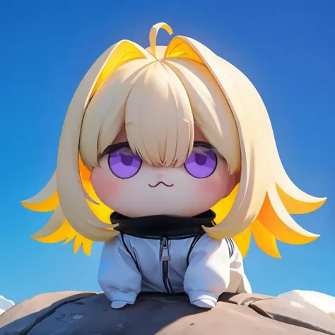 <lora:DoroX_V1:0.8> masterpiece, best quality, doro, creature, chibi, ;3, scenery, outdoors,
no humans, <lora:elegg-nikke-richy-v1:0.8> elegg , purple eyes, hair over eyes, hair intakes, mini short ahoge, multicolored hair, <lora:colored inner hair-000005:1>blonde hair, bright Yellow colored inner hair,