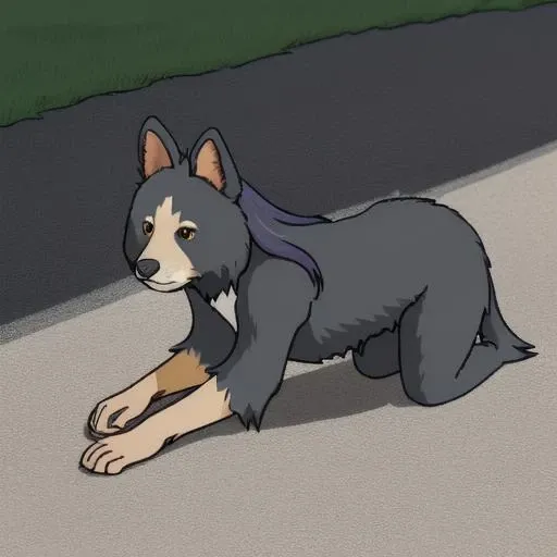 <lora:mammal_v1:0.5>, animal focus, from side, solo, all_fours, a drawing of a person with long hair and a beard sitting on the ground with her head down, body, a woodcut, furry art, long_hair