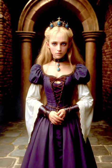 innocent princess blonde hair royalty standing in dark creepy castle interior stone walls gothic arches
(analog film:1.3) (movie) (photorealistic) (bluray movie still) (cinematic lighting) (sharp focus)
(80sDarkFantasySD15b:1.2)