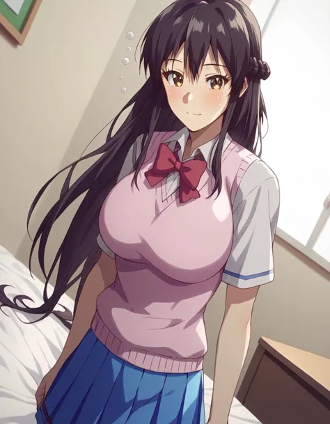 ​masterpiece、(1 girl in:1.2)、purple color  hair、pink  dress、big eye,seducitve smile、Ai Hoshino、 ((nsfw):1.1),cowboy shot,show tits,free the nipple,show pussy