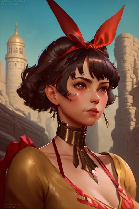 close portrait of josierz, red bow on the head, digital painting, artstation, concept art, donato giancola, Joseph Christian Leyendecker, WLOP, Boris Vallejo, Breathtaking, 8k resolution, extremely detailed, establishing shot, artistic, hyperrealistic, octane render, cinematic lighting, dramatic lighting, masterpiece