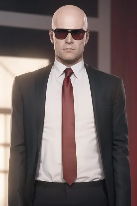 (With_no_beard:1.3),
red background behind him,
Standing at attention,
Black_suit,Black_jacket,shirt,sunglasses,
<lora:Agent47_hitman-KK77-V1:0.8>,Red_tie,bald Head, blue_eyes,
1 old_Man, 50yo,male,looking at viewer,(angry:1.0),
NSFW,official art,extremely detailed CG unity 8k wallpaper, perfect lighting,Colorful, Bright_Front_face_Lighting,
(masterpiece:1.0),(best_quality:1.0), ultra high res,4K,ultra-detailed,
photography, 8K, HDR, highres, absurdres:1.2, Kodak portra 400, film grain, blurry background, bokeh:1.2, lens flare, (vibrant_color:1.2)