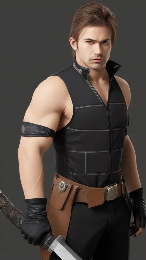 duckluis man male focus vest solo weapon shirt gloves <lora:DuckLuis:0.5>