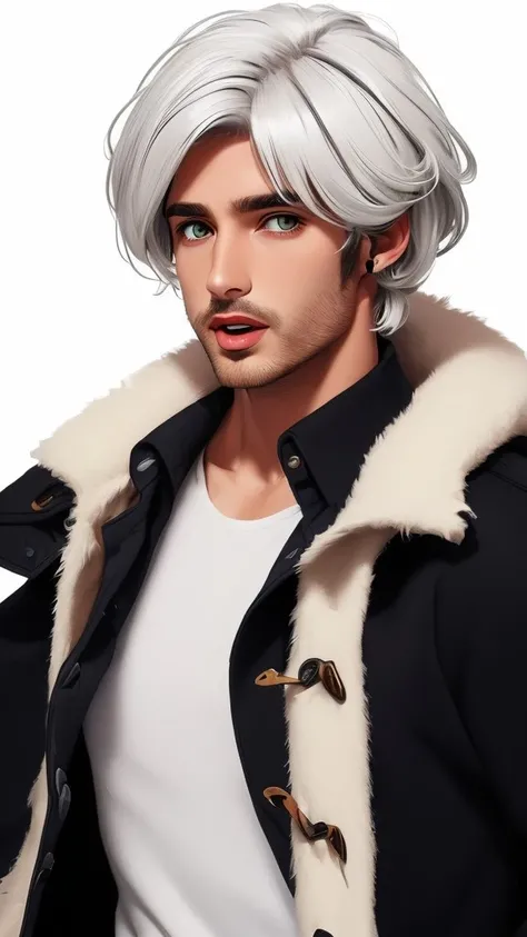 duckchristopher man solo bow open mouth white hair retro artstyle hazel eyes long sleeves <lora:DuckChristopher:0.5>