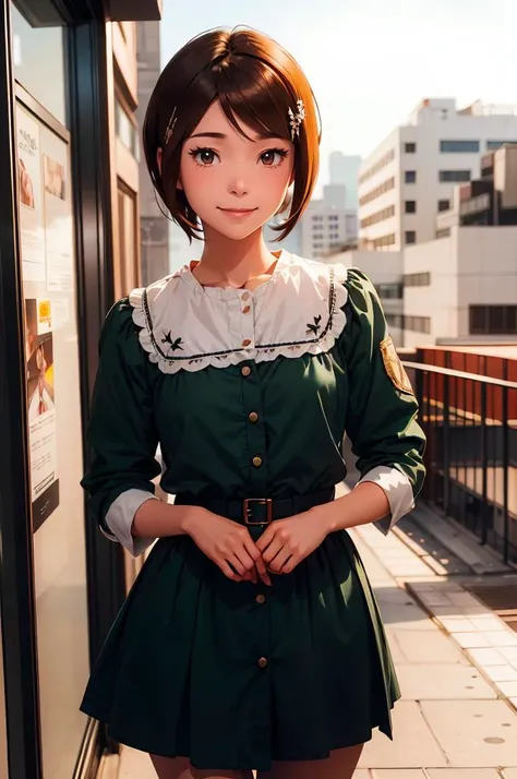 light smile, cowboy shot, <lora:hikari_2:0.7> yagami_hikari, 1girl, brown eyes, brown hair, short hair, hair ornament,, ultra detailed, masterpiece, best quality, aesthetic, detailed,