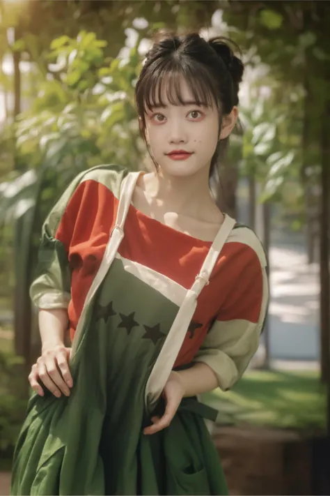 <lora:koizumimoeka_lora:0.8>,square face,long face,slender face,curly hair,messy hair,curly hair,looking at viewer,white_cloth,day,tree,(best quality:1.2),(masterpiece:1.6),(photorealistic:1.2),(realistic:1.6),extremely detailed,(8K:1.2),(extremely delicate and beautiful:1),huge filesize,available light,