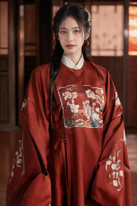 masterpiece,(masterpiece, top quality, best quality, mirror, 1girl, solo, reflection, dress, closed mouth, red dress, long hair, horror (theme), 1girl,