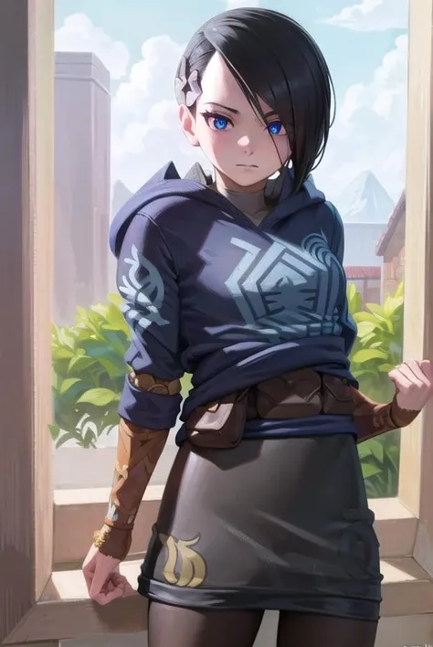 pokemonmai, <lora:pokemonmai-lora-nochekaiser:1>,
pokemonmai, black hair, blue eyes, mole, mole under mouth, short hair, eyelashes,
BREAK black footwear, black skirt, boots, brown bag, character print, diamond clan outfit, hood, hood down, jacket, pantyhose, pouch, print pantyhose, skirt, long sleeves,
BREAK looking at viewer, full body, (cowboy shot:1.5),
BREAK outdoors,
BREAK <lyco:GoodHands-beta2:1>, (masterpiece:1.2), best quality, high resolution, unity 8k wallpaper, (illustration:0.8), (beautiful detailed eyes:1.6), extremely detailed face, perfect lighting, extremely detailed CG, (perfect hands, perfect anatomy),