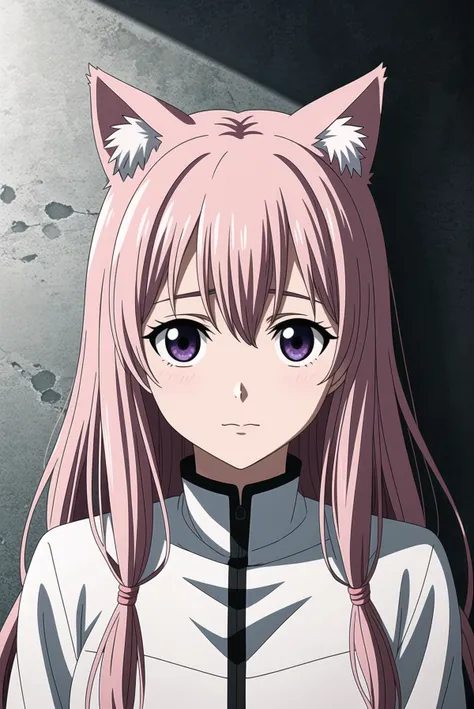 masterpiece, best quality, anime screencap, koe no katachi, (1girl),beautiful detailed eyes, looking at viewer, upper body, pink hair, shy, cat ears