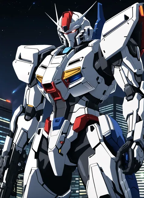 (red and black mecha), gundam, holding rifle, explosion, laser, robot, masterpiece,best quality,ultra-detailed,very detailed illustrations,extremely detailed,intricate details,highres,super complex details,extremely detailed,cowboy shot, caustics,reflection,ray tracing,demontheme,nebula,dark aura,cyber effect, action, ancient japanese architecture,pond, starry sky,skyline, <lora:mecha_offset:1> <lora:more_details:0.2>