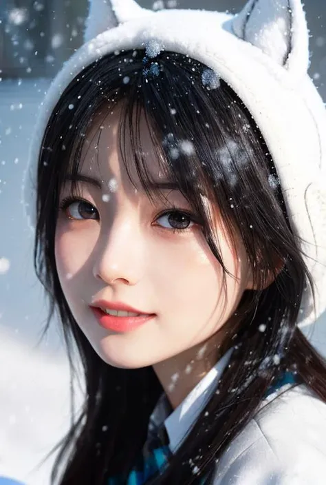 1girl,beautiful, hair strand, saliva, A pure and lovely girl, chiaroscuro, close-up, ray tracing, god rays, best quality, award winning, super detail, ccurate, high quality, ccurate, textured skin, high details, Standard delicate lips, Symmetrical eyes, No makeup, Eyelashes are delicate and soft, Normal eye size, The hair on the forehead part is fluffy and has bangs, Shoulder exposure, Golden ratio, Round face, wind,school
uniform,hat,happy,(fox mask:1.1),fox print, fox costume,cinematic lighting, beautiful detailed girl,finely detail,detailed light,best shadow,personification,real, Smooth skin, Cold white skin, seductive smile,(It snows:1.2),Light and shade contrast,<lora:FilmVelvia2:1>