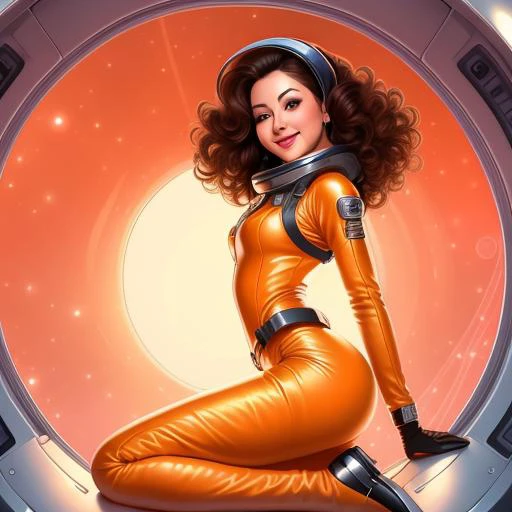 female astronaut in space suit <lyco:pulpLadiesOG2v1-000040:1.0>, ,perfect female body, beautiful face, beautiful eyes, perfect , dynamic pose, dynamic angle, ((from side))
, (full body), looking at camera, eye contact, ((ultra realistic detailed skin)), midriff, toned body, looking at viewer, smile, an extremely delicate and beautiful,beautiful detailed girl, extremely detailed eyes and face, beautiful face, beautiful detailed eyes,light on face, smile, 1girl, slim waist, big eyes, real skin texture, detailed eyes, symmetric eyes, light on face, small dimples, slim waist, slim legs, perfect body, shiny skin, glistening skin, real skin texture, looking at viewer, full body, smile