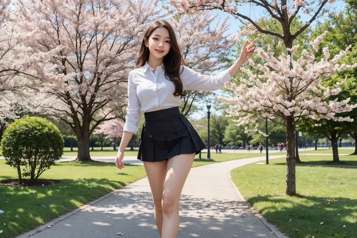 <lora:koreanDollLikeness:0.4> , <lora:jwy___v1:0.4>,
best quality,masterpiece,extremely detailed,CG,8k wallpaper,finely detail,masterpiece,best quality,official art, 
studio lighting,jumping pose, 
full body, standing, spread legs:0.2,
1girl, (The lake is a cherry blossom tree), (petal-fluttering:1),delicate skin, long hair,  Frill Detail Uniform, pink,  ((tight skirt and shirt)),Chiffonmedium breasts,light smile, Dreamy Eyes,Heart-Shaped Lips,