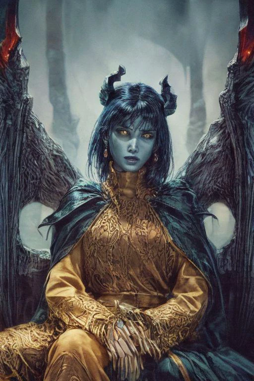realistic analog photo, award winning photo, dark fantasy,
head on analog photo of
1girl sitting on a throne, ,
Claudia, feminine woman, 24 yearsold,
fit body, toned body, lithe body, supple body,
pert d cups,
sunburnt skin, tanlines, birthmarks,
shoulderlength auburn wavey hair,
oblong face, fine features, arched eyebrows
heterochromia, round eyes,
fleshy upturned nose,
thin lips, upturned lips
arrogant smile,
blue skin, black sclera, colored sclera, colored skin, yellow eyes, demon wings, demon horns, slit pupils,
bare shoulders dress, collar bones, cleavage cutout, skirt pulled aside,
ornate jewelry, dangling earrings, navel topazjewel, elaborate armlet,
high-quality, crisp, sharp, professional-grade, high-resolution, fine detail, accurate colors, low noise, fast shutter speed, wide dynamic range, precise focus
RAW, highres, 8k, uhd, High Dynamic Range, tonemapping, crisp details,
