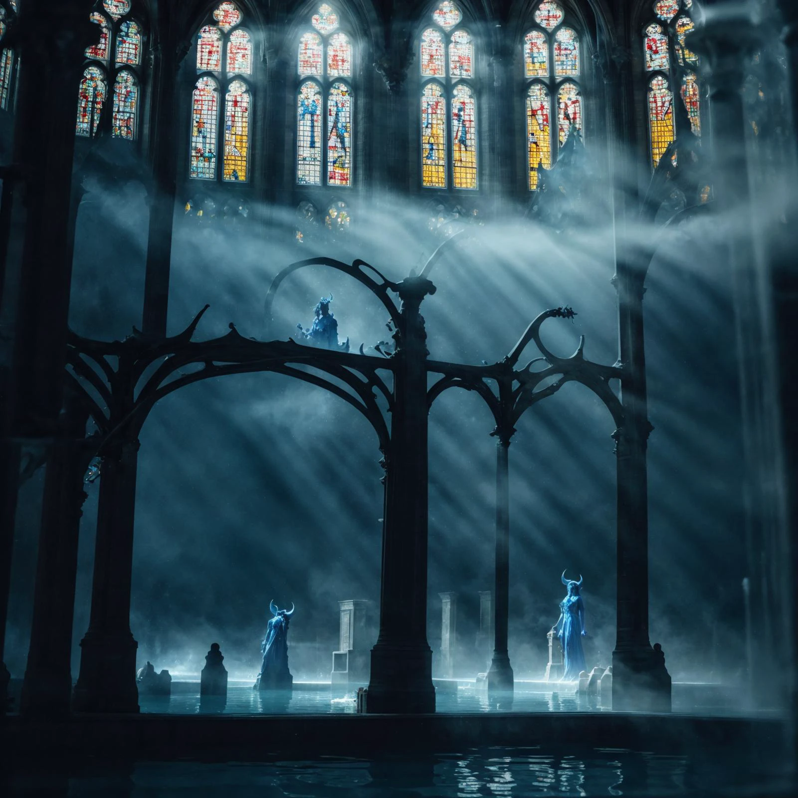 realistic analog photo, award winning photo,
<lora:FantasyBath:0.75> fanbath, arches, stained glass windows, steaming water, glowing water, underwater lights,
<lora:DemonicT:0.75> DemonicT, blue skin, black sclera, colored sclera, colored skin, yellow eyes, demon wings, demon horns, slit pupils,
RAW, highres, 8k, uhd, High Dynamic Range, tonemapping, crisp details,