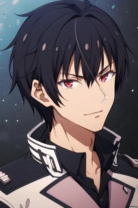 masterpiece, best quality, illustration, 1boy, solo, male focus, looking at viewer, , , anime coloring, , <lora:anos_voldigoad:0.72>, anos_voldigoad, black hair, red eyes, , science fiction superhero,