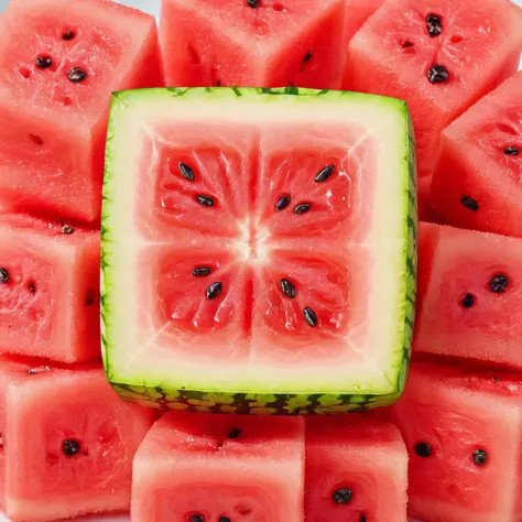a photo of a square-shaped watermelon, chunks, <lora:chunks3:0.65>, high resolution, beautiful, highest quality, masterpiece, highly detailed