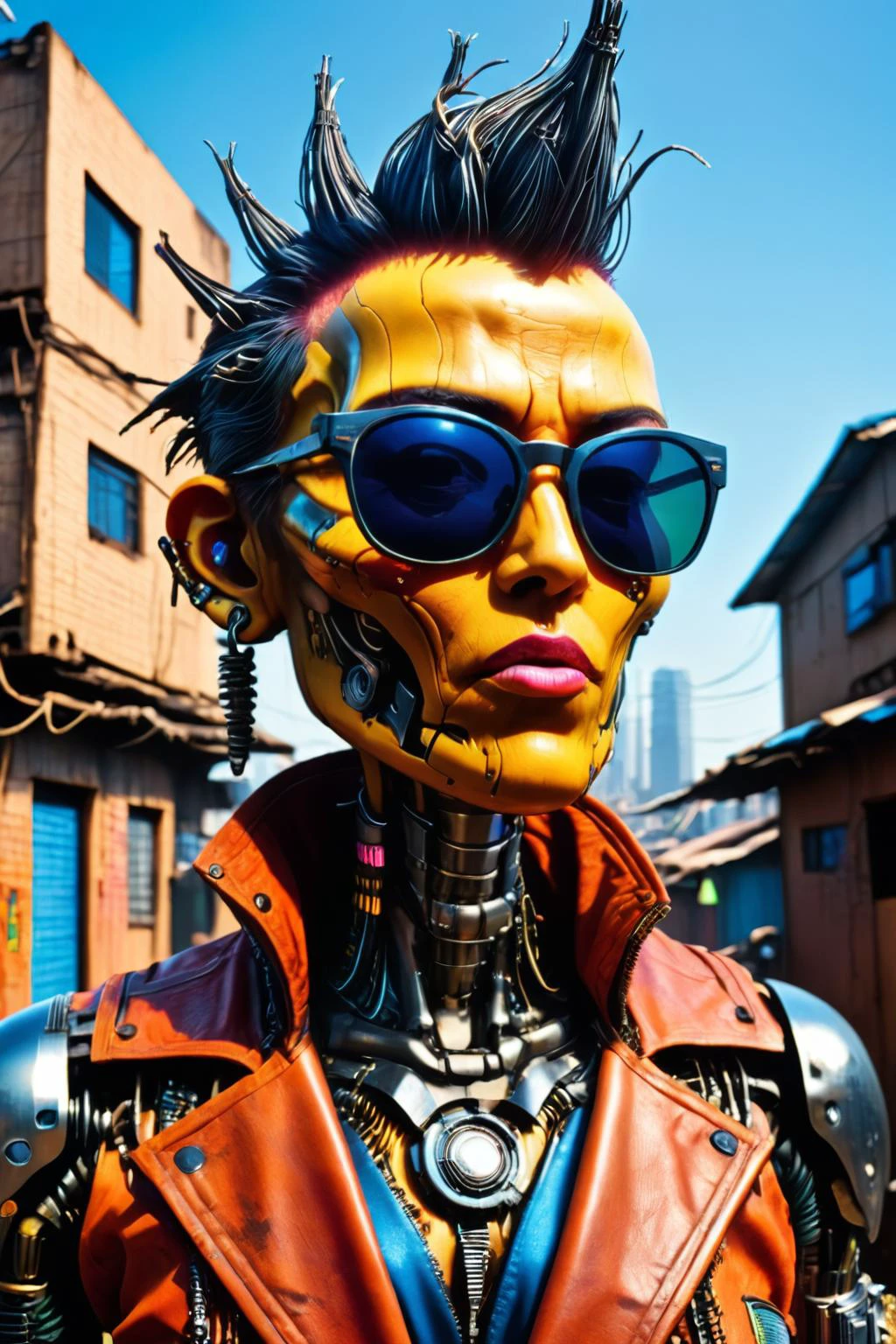 RAW photo of a <lora:madpunk:0.8> madpunk <lora:just_another_Cyborg_LoRa_SDXL:0.8> c1bo cyborg (Wearing sunglasses, radiating cool confidence) at a Cyberpunk slums with makeshift rooftop shanties, super detail, ultra-realism, <lora:xl_more_art-full_v1:0.3>, <lora:bl4ckl1ghtxl:0.7> bl4ckl1ghtxl , <lora:quality1:1>