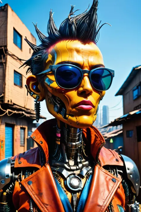 RAW photo of a <lora:madpunk:0.8> madpunk <lora:just_another_Cyborg_LoRa_SDXL:0.8> c1bo cyborg (Wearing sunglasses, radiating cool confidence) at a Cyberpunk slums with makeshift rooftop shanties, super detail, ultra-realism, <lora:xl_more_art-full_v1:0.3>, <lora:bl4ckl1ghtxl:0.7> bl4ckl1ghtxl  ,  <lora:quality1:1>