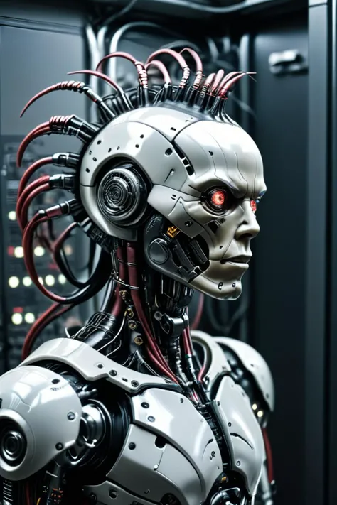 RAW photo of a <lora:madpunk:0.5> madpunk <lora:just_another_Cyborg_LoRa_SDXL:0.8> c1bo cyborg (Playing with hair, exuding playfulness) at a Megacorporation server room with blinking lights, super detail, ultra-realism, <lora:xl_more_art-full_v1:0.3>, <lora:pastel_colors_xl_v3:0.7> , <lora:Faceless_Cyborgs:0.5> noface, cyborg <lora:quality1:0.4> <lora:sdxl_cyberpunk:0.5> cyberpunk style, cyberpunk