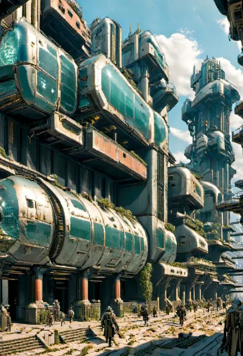 Futuristic cyberpunk ancient royal City, giant buildings, postapocalyptic, very detailed, hd