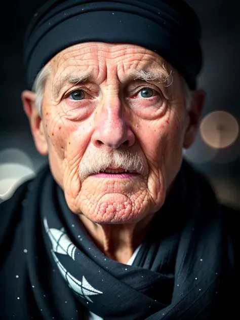 award winning upper body portrait photo of an old screaming sailor, wearing scarf, eyes looking upwards, (bokeh:0.7), sidelit, (wrinkled face in detail:0.7), telephoto, moonlit, torchlit, gritty atmosphere, oceanic night exterior, realistic, intricate details, true aged skin texture <lora:epi_noiseoffset2:1.2>