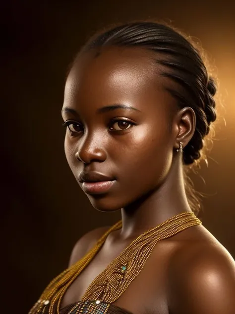 award winning portrait photo of an young ugandan woman, bokeh, backlit, (brown color in detail:1.1), telephoto, elegant atmosphere, realistic, intricate details, true skin tone