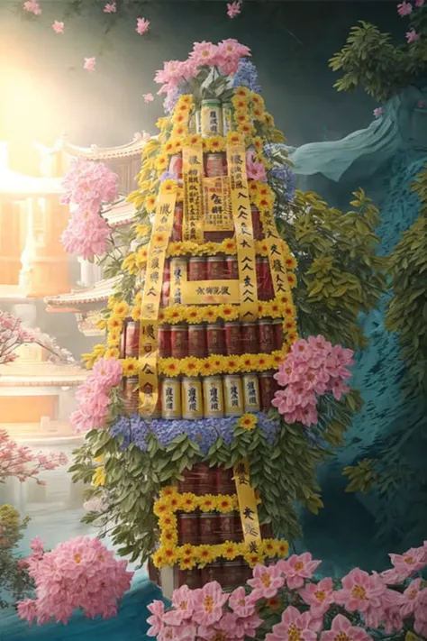 RAW photo,a Taiwan-caned-offering floating in space,with canned drinks arranged on it. fantasy, best quality, masterpiece, 8k uhd, dslr, soft lighting, high quality, film grain, Fujifilm XT3 <lora:100_Taiwan offering_1v_5_768_0001deep5e_off:1> advntr