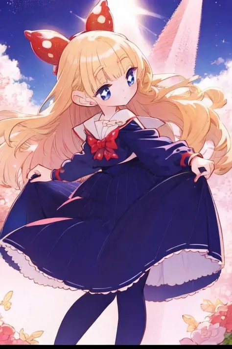 <lora:0004arigasaki:1>,arigasaki,pose,blonde hair,dark blue serahuku,red_hair_ornament,