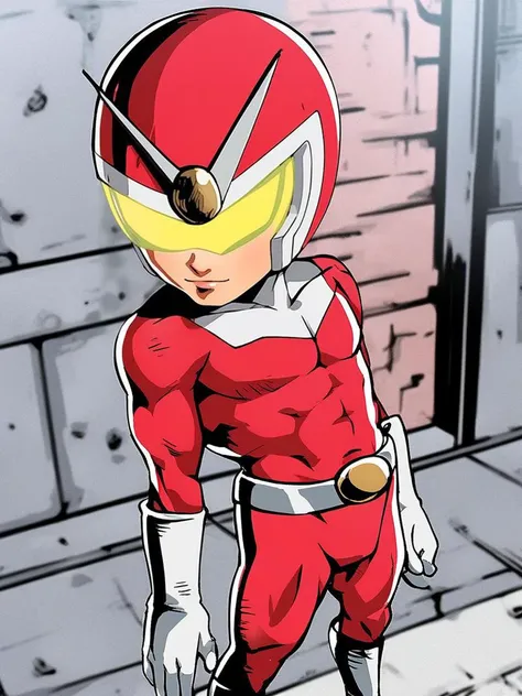 1boy, red bodysuit, helmet, 
<lora:[Clover Studio (Capcom)] Viewtiful Joe Character Artstyle PonyXL:1>
