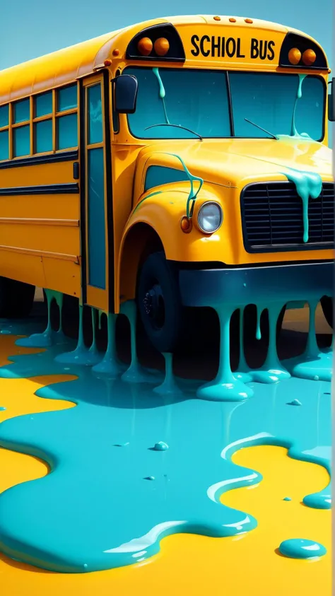 <lora:CheeseOnTopStyleXL:1> CheeseOnTopStyle, Cyan cheese, a yellow school bus picking up students at the end of a school day, melted liquid on top, (Masterpiece:1.3) (best quality:1.2) (high quality:1.1)