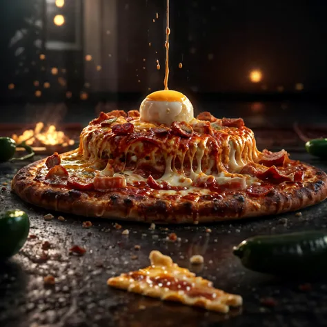 <lora:Noiseoffset_v2:1.2>, <lora:fodm4st3r:0.7>, (high quality masterpiece:1.5), 1pizza, (melted cheese, bacon strips, pepperoni, jalapeno, layered fillings), view from above, photorealistic, high details, intricate, sharp focus, 8K, HD, Full-HD, Ultra-HD, Super-Resolution, Megapixel, noon, subsurface scattering, edge lighting, rim light, rim lighting, best lighting, refreshing, lumen Reflections, screen space reflections, Post Processing, Post-Production, TXAA, De-Noise, shaders