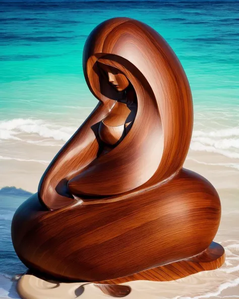w00d, beautiful woman on the beach, <lyco:woodenLycoV1:1>