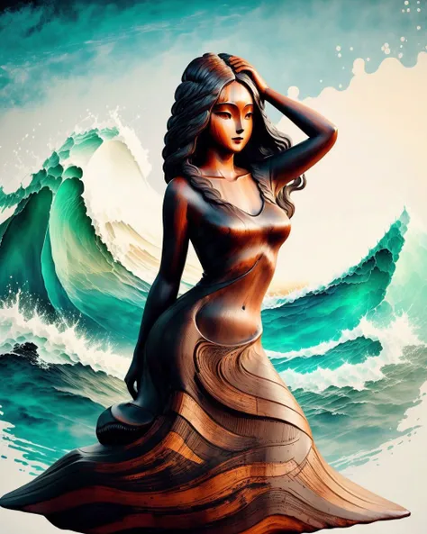 w00d, beautiful woman, summer dress, waves, ink, scenery <lyco:woodenLycoV1:1> <lora:ink-0.1-3-b28-bf16-D128-A1-1-ep64-768-DAdaptation-cosine:1>