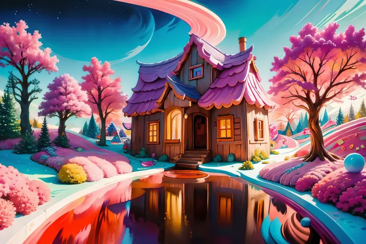 candyland, fantasy, house with trees, illustration, full background, colorful, vivid, w00d candy mountains, syrup river <lora:Candyland:1> <lyco:woodenLycoV2:0.7>