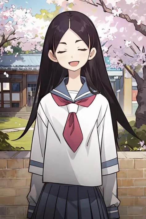 (masterpiece:1.2), ultra detailed, <lora:ChiriKitsu:0.7>, Chirikitsu, school uniform, garden, sakura, big smile, closed eyes, open mouth, best quality, looking at the viewer, <lora:Adddetail:0.8>
