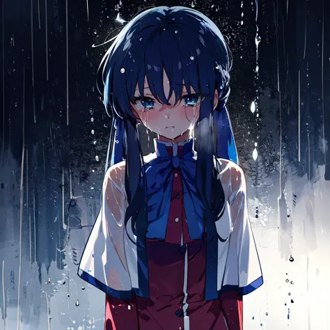 1girl, solo, kawasumi mai, kanon uniform, head shot, raining, wet, depressed, sad, crying, <lora:kawasumi mai:0.9>