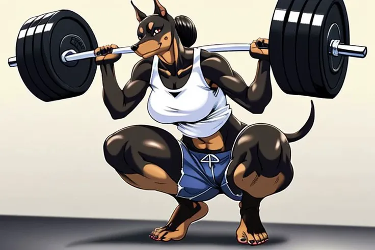 (1boy, solo), (boy is Anubis, (detailed eyes, face), muscular, he is working out, holding some barbells ), (scenery gym, tropical weather), (full body), realistic