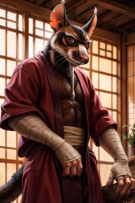 low-angle view,
standing, dojo, japanese temple, inside, clothed, kimono, red kimono, rat tail, red eyes, goatee, brown body, white fur, black fur, bandages, safe,
(master splinter:1.2), looking at viewer, front view, solo, topwear, bottomwear,
BREAK,
by bruteandbrawn, by personalami, by kenket, (intricate, high detail, film photography, soft focus, RAW candid cinema,
photorealism, realistic, photorealistic, analog style, subsurface scattering,
masterpiece, best quality, ultra realistic, 8k)