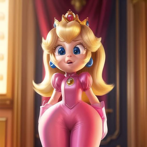 princess peach, kneeling, penis at face, 3d, dress, heels, shota-boy