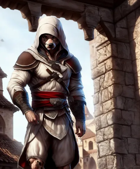 Put on a white blindfold, covering the character's eyes.
